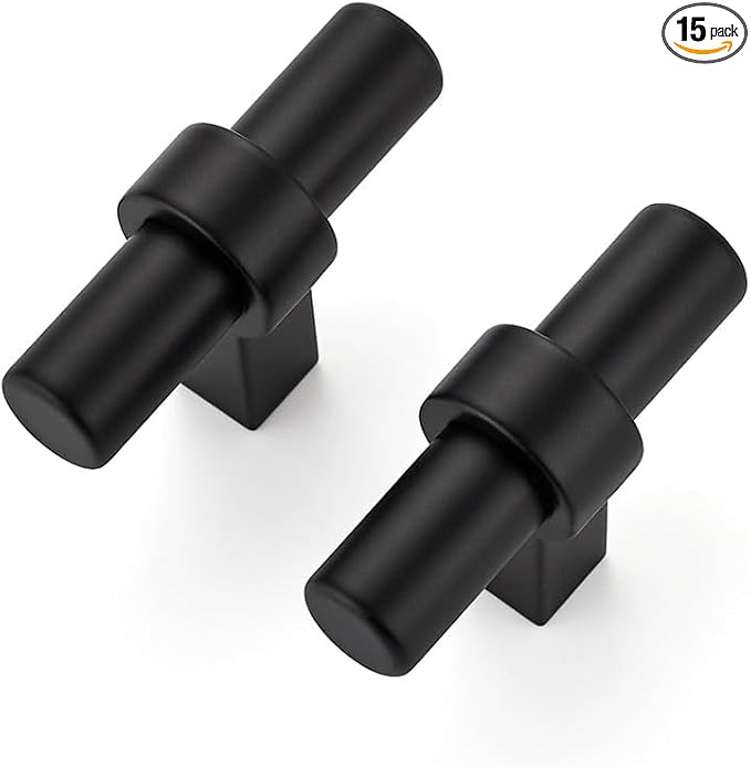 15 Pack Matte Black Cabinet Knobs - Kitchen Cabinet Knobs Black Cabinet Pulls for Kitchen Cabinet Drawer Stainless Steel Dresser Knobs for Cabinet Hardware 2in Length Single Hole T Bar Knbs