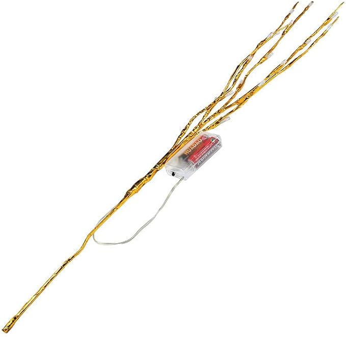 DK177 2 Pack Led Branch Light Battery Operated Lighted Branch Vase Filler Willow Tree Artificial Little Twig Power Golden 30 Inch 20 LED for Home Romantic Decoration (Gold-Warm White)