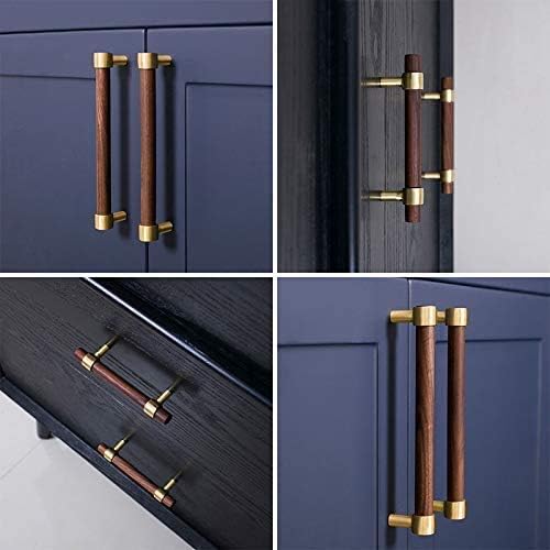 Drawer 8.66"/220mm Pulls Brass Walnut Kitchen Wardrobe Cabinet Hardware Pull Handle Adjustable Hole Distance with Screw, 4Pcs