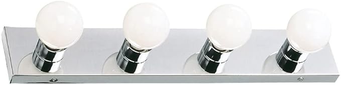 Design House Vanity Lighting, Steel Construction, 4 Vanity Lights, Dimmable, Uses four 60W Bulbs, Polished Chrome, 24.0 In. W x 4.3 In. H x 2.0 In. D, 500892