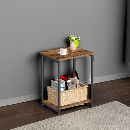 VASAGLE Side Table, Small End Table, Nightstand for Living Room, Bedroom, Office, Bathroom, Rustic Brown and Black ULET271B01