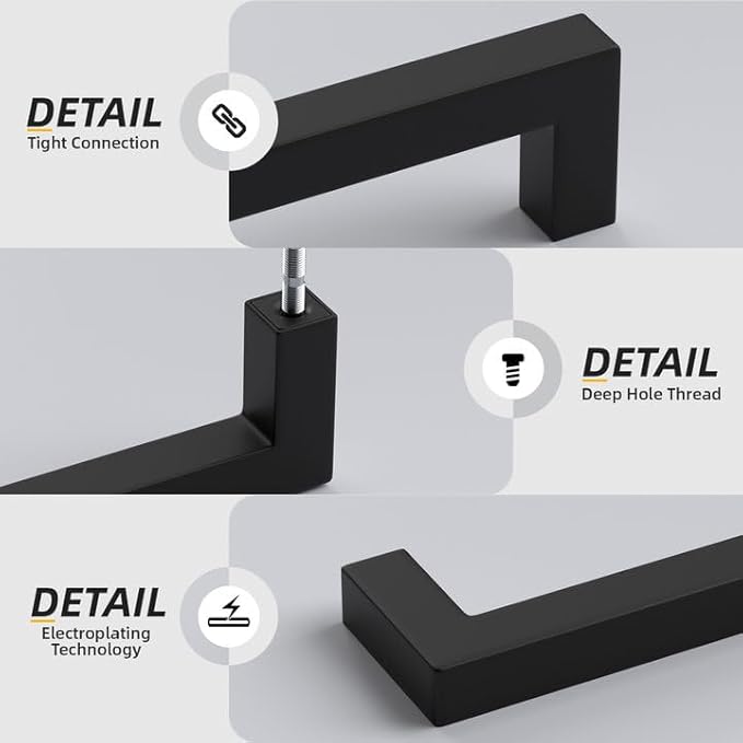 goldenwarm 35 Pack 11-1/3 Inch Black Cabinet Handles Matte Black Drawer Pulls Stainless Steel Cabinets Hardware Square Bar Modern for Kitchen Bathroom Cupboard