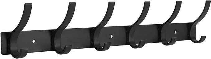 Coat Rack Wall Mount, Coat Hook Wall Mount, Wall Hooks for Hanging, Hat Rack for Walls, Coats Hanger with 12 Hook, Towel Hooks for Bathrooms (1 Pack, Black)