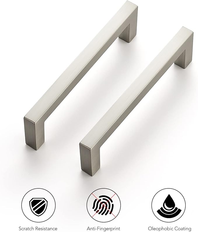 Ravinte 15 Pack Solid 3-3/4 Inch Center to Center Slim Square Bar Drawer Handles Cabinet Hardware - Brushed Nickel Kitchen Pulls
