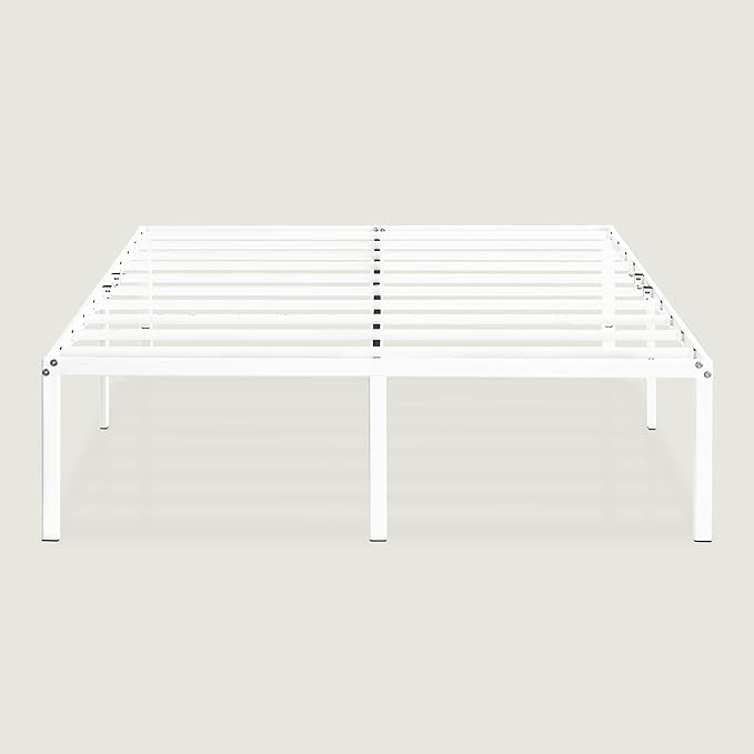 Best Price Mattress 18 Inch Metal Platform Bed Frame, Heavy Duty Steel Slats, White, Full