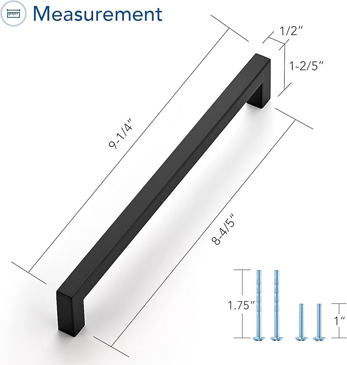 Ravinte 1 Pack Black Cabinet Pulls 8-4/5 Inch Square Kitchen Cabinet Handles Matte Black Kitchen Hardware for Drawer Pulls Drawer Handles Come with Screwdriver