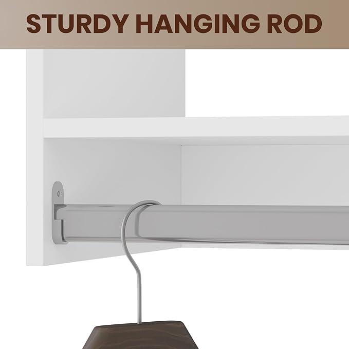 ROOMTEC 22.5" Double Hanging Closet Unit, Modular Closet System with Hanging Rod, Wardrobe Organizer for Bedroom or Walk-in Closet, Wall Mounted, Customizable Clothes Storage Unit, White