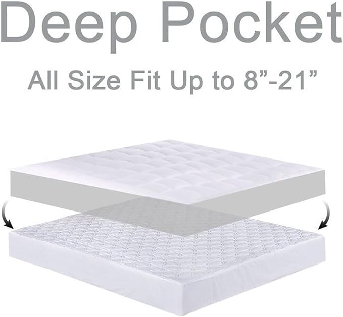 Mattress Topper California King for Back Pain, Extra Thick Mattress Pad Cover, Plush Pillow Top, Deep Elastic Pocket, White