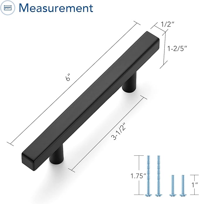 Ravinte Black Cabinet Handles 10 Pack 3-1/2 inch Matte Black Square Cabinet Pulls Kitchen Hardware 6 inch Overall Length Kitchen Drawer Pulls