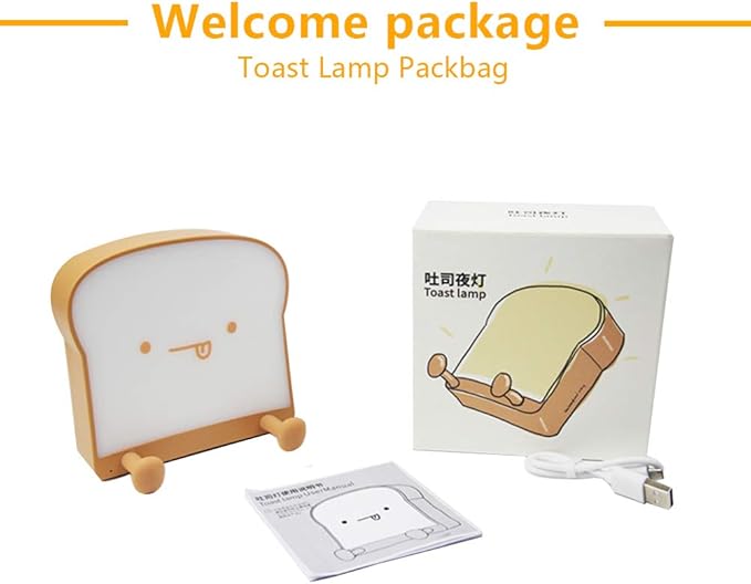 QANYI Cute Night Light Toast Bread LED Night lamp with Rechargeable, Portable Bedroom Bedside Bed lamp Christmas Gifts Ideas for Tween Teenage Teenager Teens Girls Boys Women