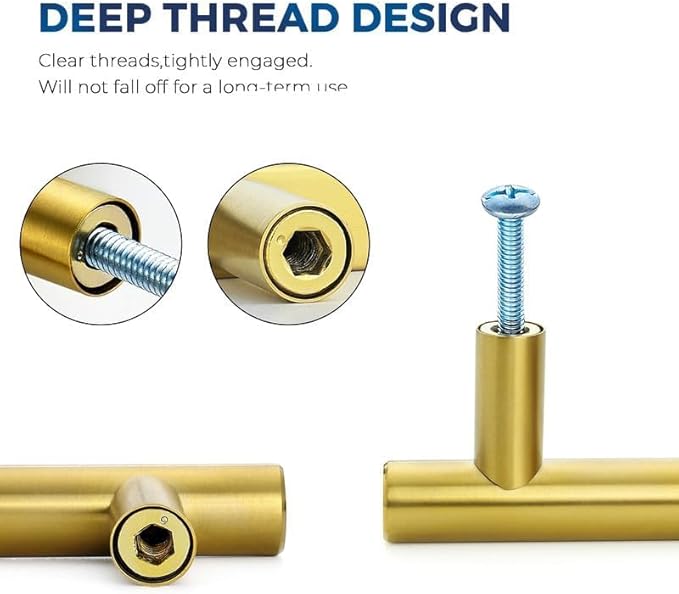 JOY DECOR 15 Pack Cabinet Handles, Gold Cabinet Pulls, 7-1/2 in Hole Center Kitchen Cabinet Handles, Stainless Steel T Bar Handles for Dresser Drawers