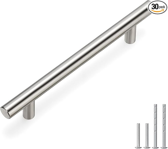 homdiy 30 Pack | Cabinet Handles Brushed Nickel Round Bar Cabinet Pulls 5in Hole Center HD201SN Stainless Steel Drawer Pulls Kitchen Cabinet Handles Cupboard Handles 20 Pack