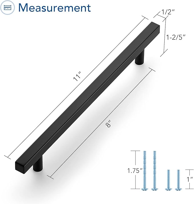 Ravinte Black Cabinet Handles 5 Pack 8 inch Matte Black Square Cabinet Pulls Kitchen Hardware 11 inch Overall Length Kitchen Drawer Pulls