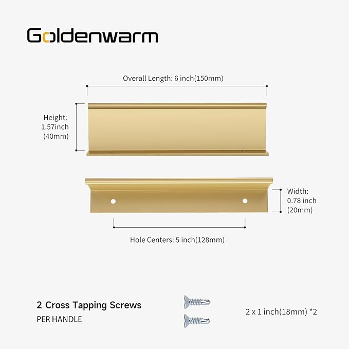 goldenwarm 100 Pack Gold Finger Edge Pulls Drawer Finger Pulls Champagne Gold Kitchen Hardware Handles Bedroom Dresser Drawers,5in Hole Center