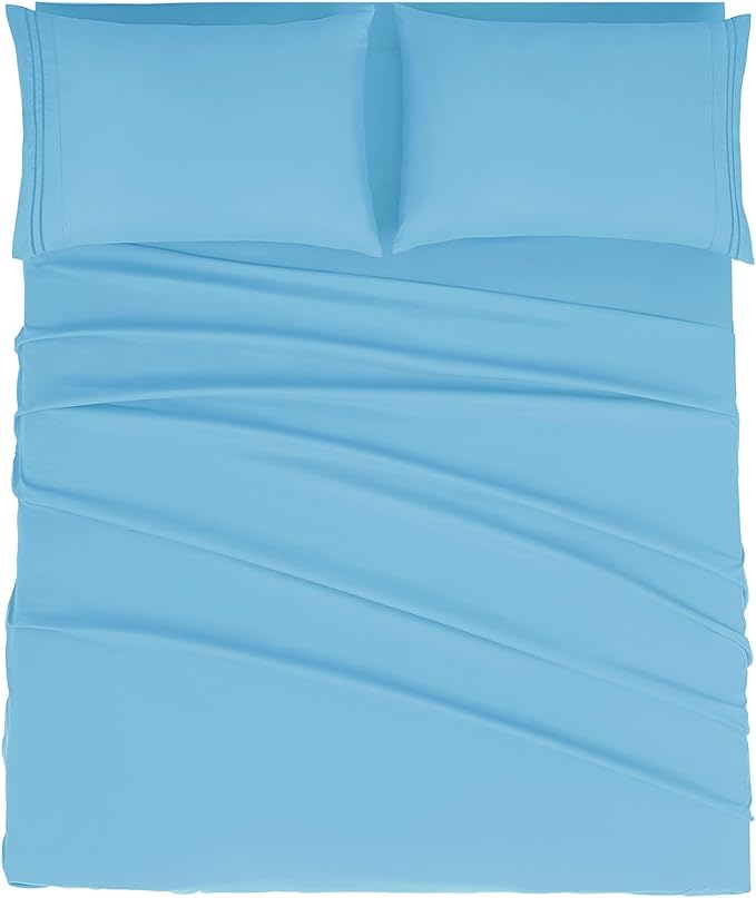 Mejoroom Queen Size Sheet Set - Hotel Luxury 1800 Bedding Sheets & Pillowcases - Deep Pocket Fitted Sheet, Soft, Breathable, Wrinkle & Fade Resistant - 4 Piece (Queen, Denim Blue)
