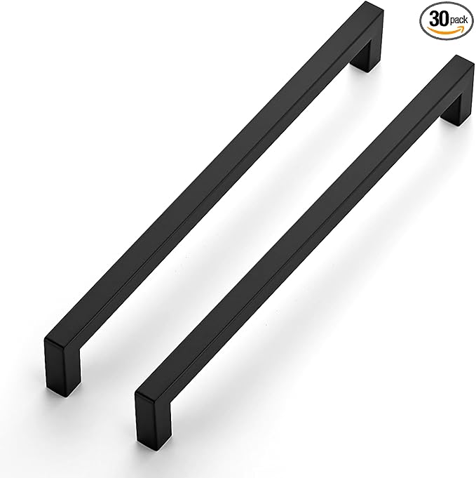 JOY DECOR 30 Pack Cabinet Handles, Black Cabinet Pulls, 10 Inch Kitchen Closet Handles Square Drawer Pulls Stainless Steel Drawer Hardware, 256mm Hole Centers