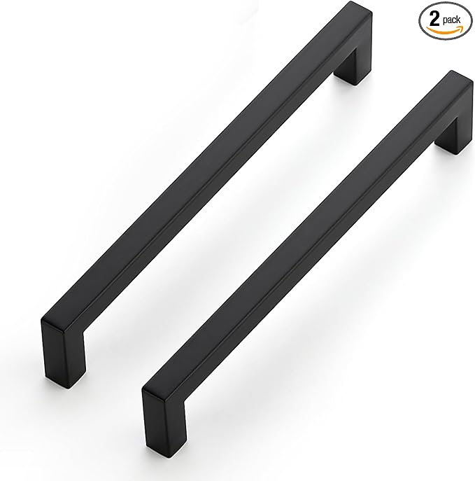 JOY DECOR Cabinet Handles, Black Cabinet Pulls, 2 Pack Kitchen Closet Handles 7-1/2 Inch, Square Drawer Pulls Stainless Steel Drawer Hardware, 192mm Hole Centers