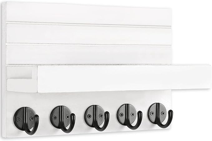Key Holder for Wall, Decorative Key and Mail Holder with Shelf Has Large Key Hooks for Bags, Coats, Umbrella – Paulownia Wood Key Hanger with Mounting Hardware (9.8”W x 6.7”H x 4.2”D)