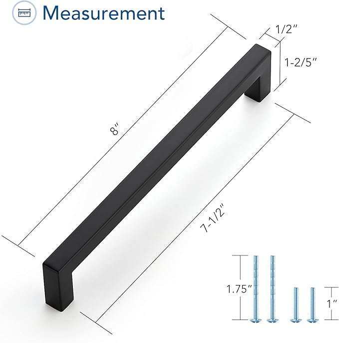 Ravinte 25 Pack Square Cabinet Pulls 7-1/2 Inch Black Kitchen Cabinet Handles Matte Black Kitchen Hardware for Drawer Pulls Drawer Handles Come with Screwdriver