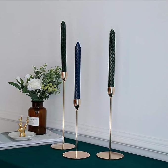 Gold Taper Candle Holder Set of 6, Brass Gold Tall Candlestick Holders, Metal Vintage Candle Stickers Long Holder Set, Pillar Decorative Candle Holder Fits 3/4 Inch Candle
