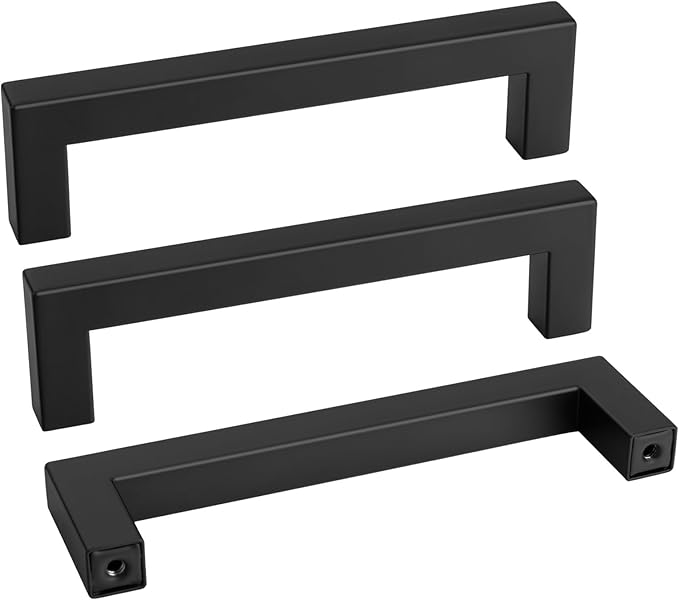 goldenwarm 1 Pack 4-1/2 Inch Black Cabinet Handles Matte Black Drawer Pulls Stainless Steel Cabinets Hardware Square Bar Modern for Kitchen Bathroom Cupboard