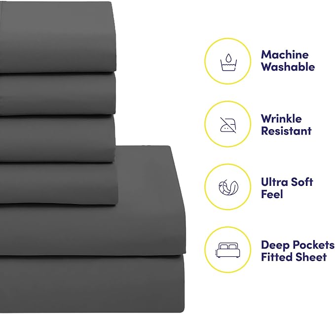 Full Size Comforter Set with Sheets - 7-Piece Bedding Collection - 1 Comforter, 1 Fitted Sheet, 1 Flat, 4 Pillowcases - Deep Pocket - Soft & Breathable Premium Quality - Ideal for All Seasons, Gray
