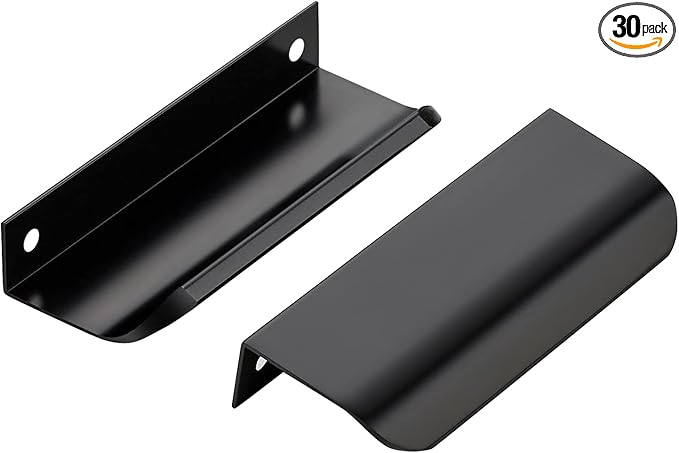 Ravinte Hardware 30 Pack Black Cabinet Handles, 4 Inch (102mm) Finger Edge Pulls, 3 Inch Hole Center, Finger Pulls for Cabinets
