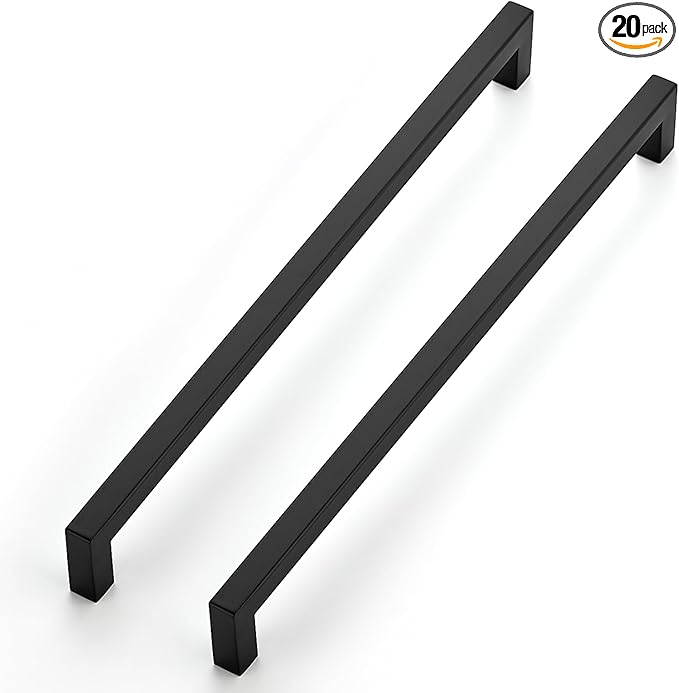 JOY DECOR 20 Pack Cabinet Handles, Black Cabinet Pulls, 11-1/3 Inch Kitchen Closet Handles Square Drawer Pulls Stainless Steel Drawer Hardware, 288mm Hole Centers