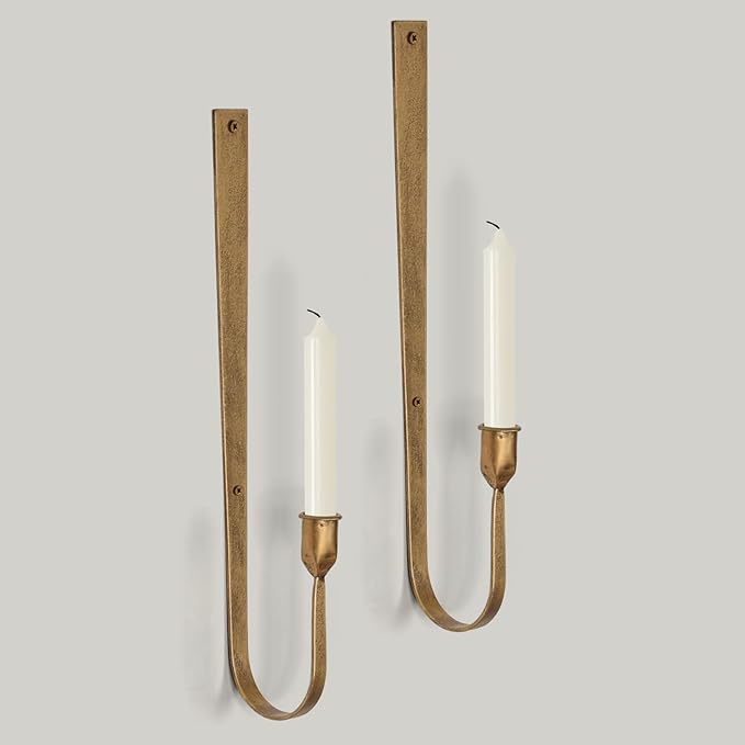 Wall Candle Holder Set of 2, Metal Wall Mount Candle Sconces Holder, Modern Wall Decoration for Living Room, Dining Room, Fireplace, and Weddings (Golden)