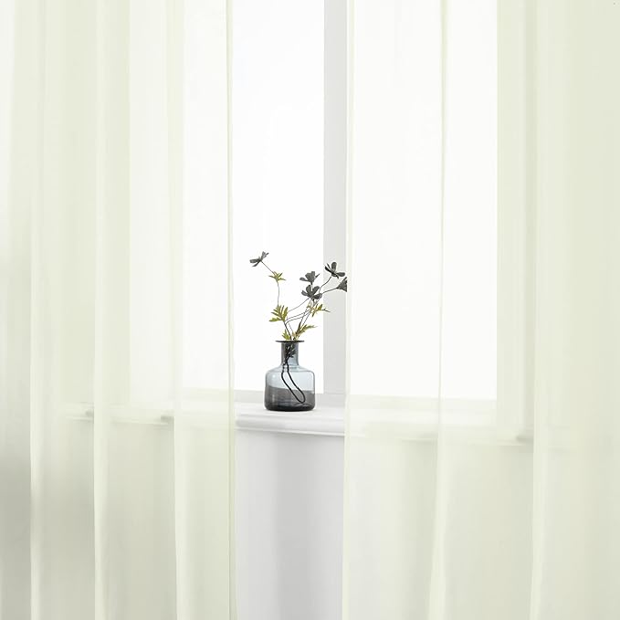 DUALIFE 45 Inches Long Voile Sheer Curtains for Nursery 2 Panels Grommet Small Windows Short Drapes Curtains for Bathroom Boys Bedroom 52 X 45 Inch Long, Ivory