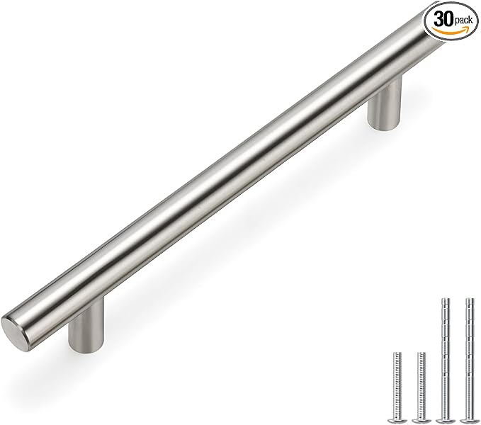 homdiy Cabinet Pulls Brushed Nickel Cabinet Handles - 30Pack Cabinet Hardware 4.5in Hole Centers Kitchen Cabinet Door Handles, Pulls for Dresser Drawers
