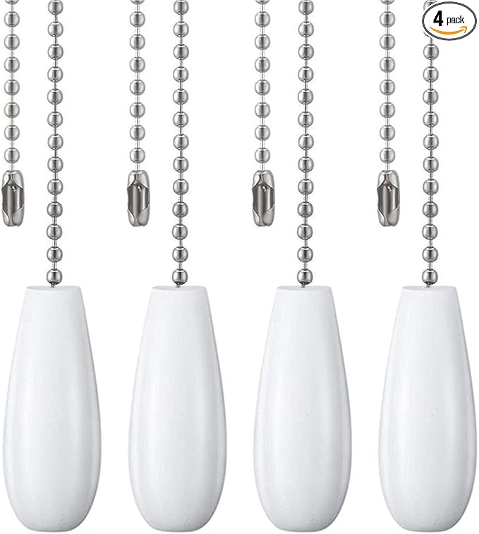 Ceiling Fan Chain Pulls Decorative Extension 12 Inches White Color Wooden Fan Pulls Set Ornaments for Ceiling Light Lamp 4 Pcs －Nickel