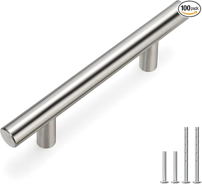 homdiy | 100 Pack 3in Hole Centers | Cabinet Handles Nickel Drawer Pulls Stainless Steel, Bar Handle Pull with Brushed Nickel Finish | Kitchen Cabinet Hardware/Dresser Drawers 201SN
