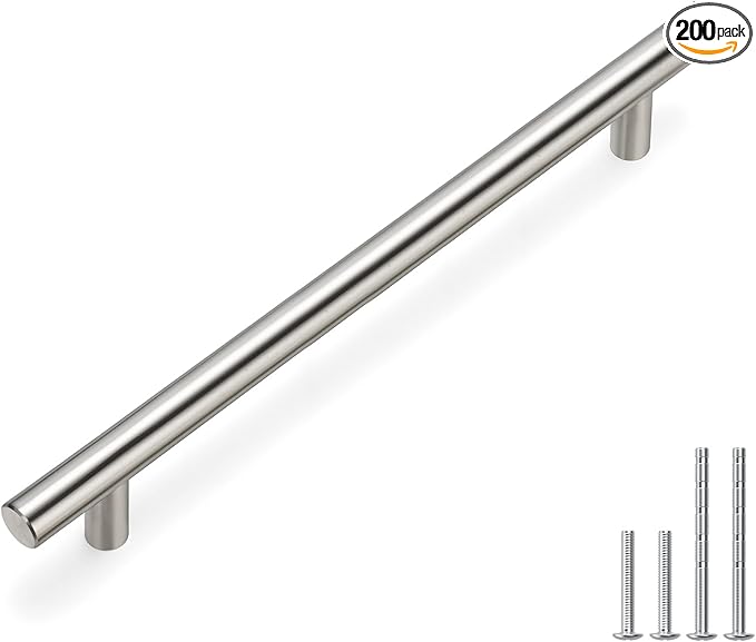 homdiy 200 Pack Brushed Nickel Cabinet Hardware Cabinet Pulls - HD201SN Cupboard Handles Modern Cabinet Door Handles 7-1/2inch Hole Center Modern T-Bar Pulls