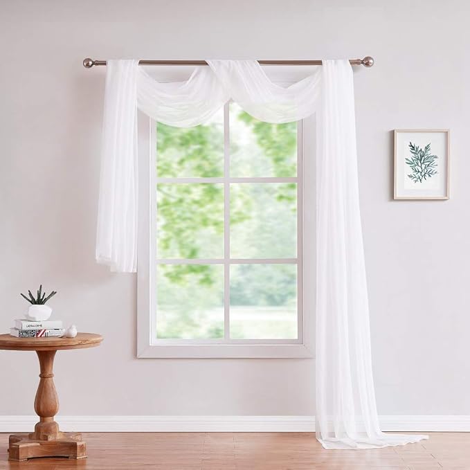 Warm Home Designs Extra Long White Sheer Window Scarf. Valance Scarves are 54 X 216 Inches. Great As Wedding Arch Draping Fabric, Bed Canopy Or for Decorative Project. AM White 216"