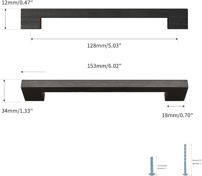 Black Square 5 in 4 pcs Wooden Drawer Pulls Handle pulls for cabinets Kitchen Cabinet Drawer pulls Cabinet Door Pull
