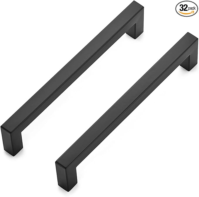 Ravinte 32 Pack Square Cabinet Handles Matte Black Cabinet Pulls Drawer Pulls 6-1/4 Inch Kitchen Hardware