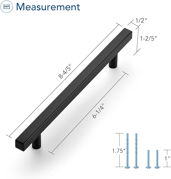 Ravinte Black Cabinet Handles 30 Pack 6-3/10 inch Matte Black Square Cabinet Pulls Kitchen Hardware 8-4/5 inch Overall Length Kitchen Drawer Pulls