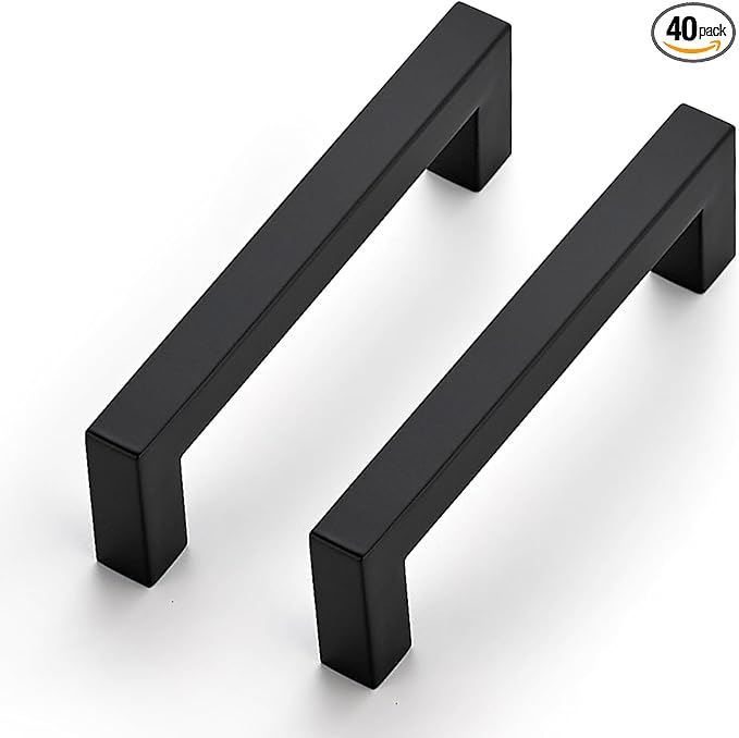 JOY DECOR 40 Pack Cabinet Handles, Black Cabinet Pulls, 3-3/4 Inch Kitchen Closet Handles Square Drawer Pulls Stainless Steel Drawer Hardware, 96mm Hole Centers