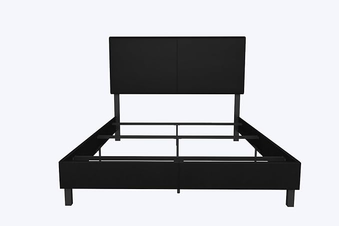 DHP Janford Upholstered Bed, Black Faux Leather, Queen