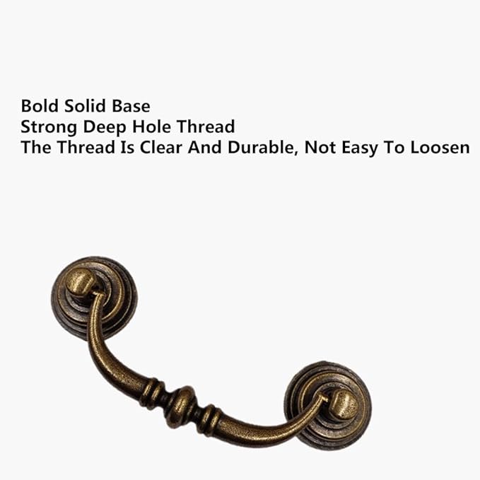 4PCS Retro Dresser Drawer Drop Bail Pulls Handles Classic Metal Swing Handles Hole Centers for Kitchen Bedroom Decoration (Brass + Iron Black)
