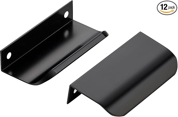 Ravinte Hardware 12 Pack Black Cabinet Handles, 3.15 Inch (80mm) Finger Edge Pulls, 2-1/2 Inch Hole Center, Finger Pulls for Cabinets