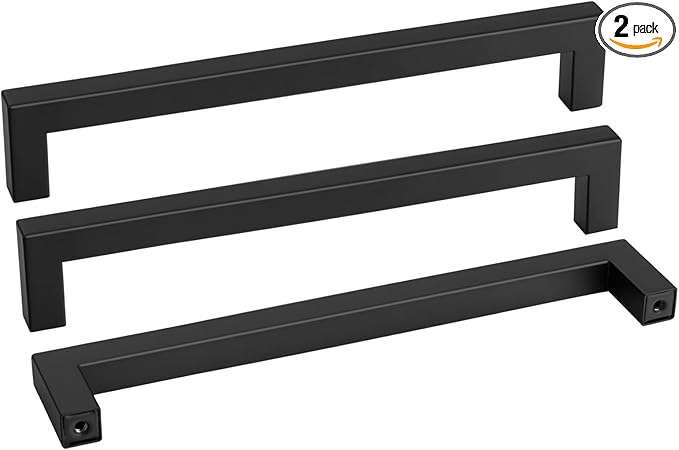 Goldenwarm 2 Pack Black Square Bar Cabinet Pull Drawer Handle Stainless Steel Modern Hardware for Kitchen and Bathroom Cabinets Cupboard,Center to Center 10in(256mm) Black Drawer Pulls
