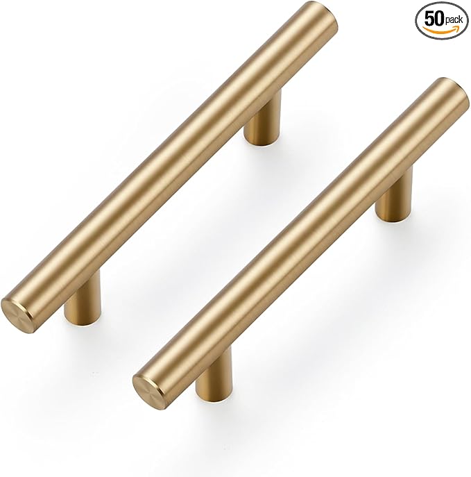 Ravinte 50 Pack 5 Inch Cabinet Pulls Champagne Bronze Stainless Steel Kitchen Drawer Pulls Cabinet Handles 5 InchLength, 3 Inch Hole Center