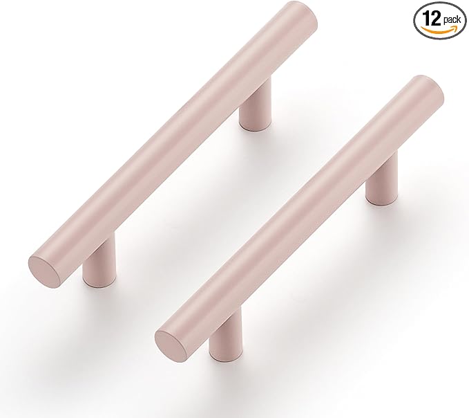 Ravinte 12 Pack | 5 Inch Cabinet Pulls Pink Stainless Steel Kitchen Drawer Pulls Cabinet Handles 5 InchLength, 3 Inch Hole Center