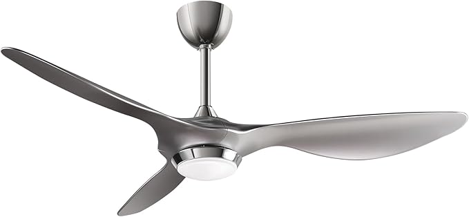 reiga 52 Inch Modern Smart WiFi Ceiling Fan with Light and Remote Control, Living Room Bedroom Patio 3 Blade Ceiling Fans with Reversible Mute DC Motor, Silver