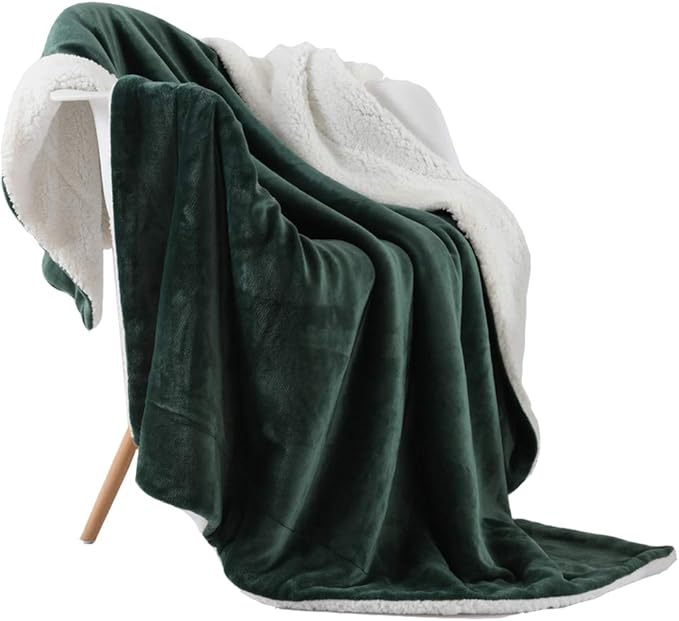NANPIPER Throw Blanket Reversible Sherpa Flannel Blanket Super Soft Fuzzy Plush Fleece Microfiber for Bed/Couch(60"x80",Olive Green)