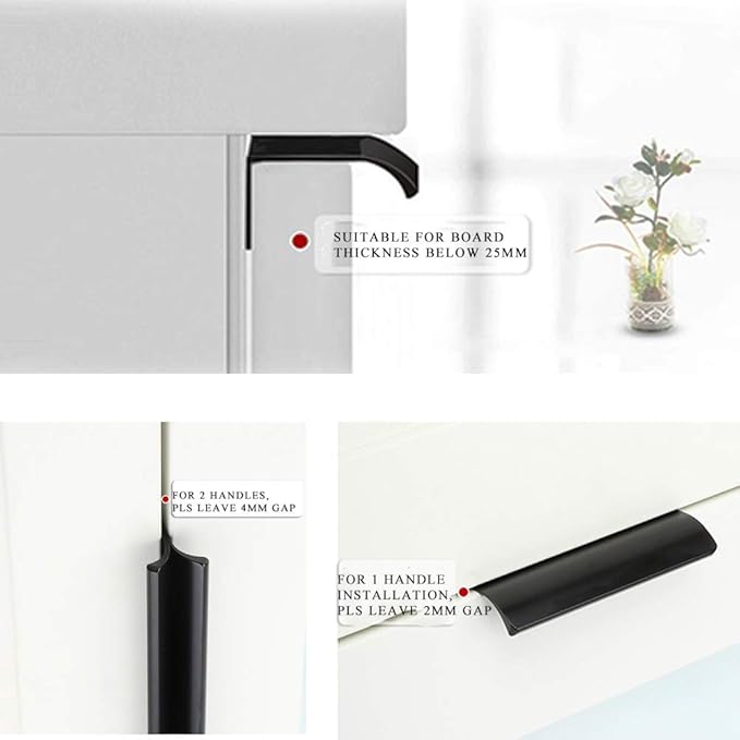 JOOJA 10 Pack Modern Style Finger Edge Pull Furniture DrawerHandles Hidden Cabinet Kitchen Drawer Handles Knobs, Silver 150mm