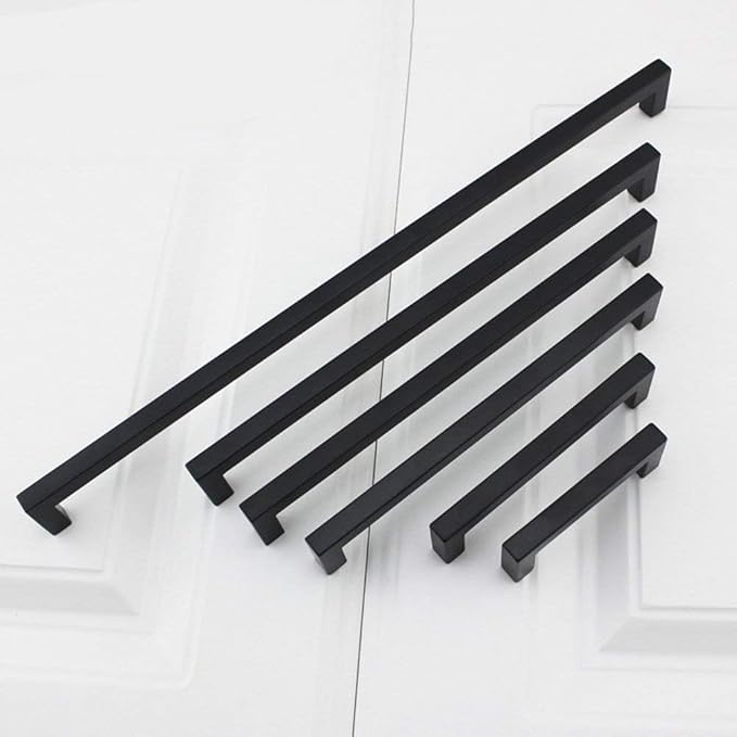 goldenwarm 150 Pack 6-1/4 Inch Black Cabinet Handles Matte Black Drawer Pulls Stainless Steel Cabinets Hardware Square Bar Modern for Kitchen Bathroom Cupboard