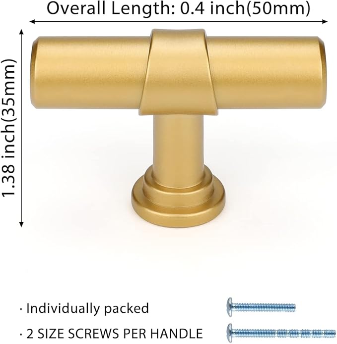 LONTAN 35 Pack Gold Cabinet Knobs Matte Gold Kitchen Cabinet Knobs for Dresser Drawers Brushed Gold T-bar Hardware for Dresser Bathroom